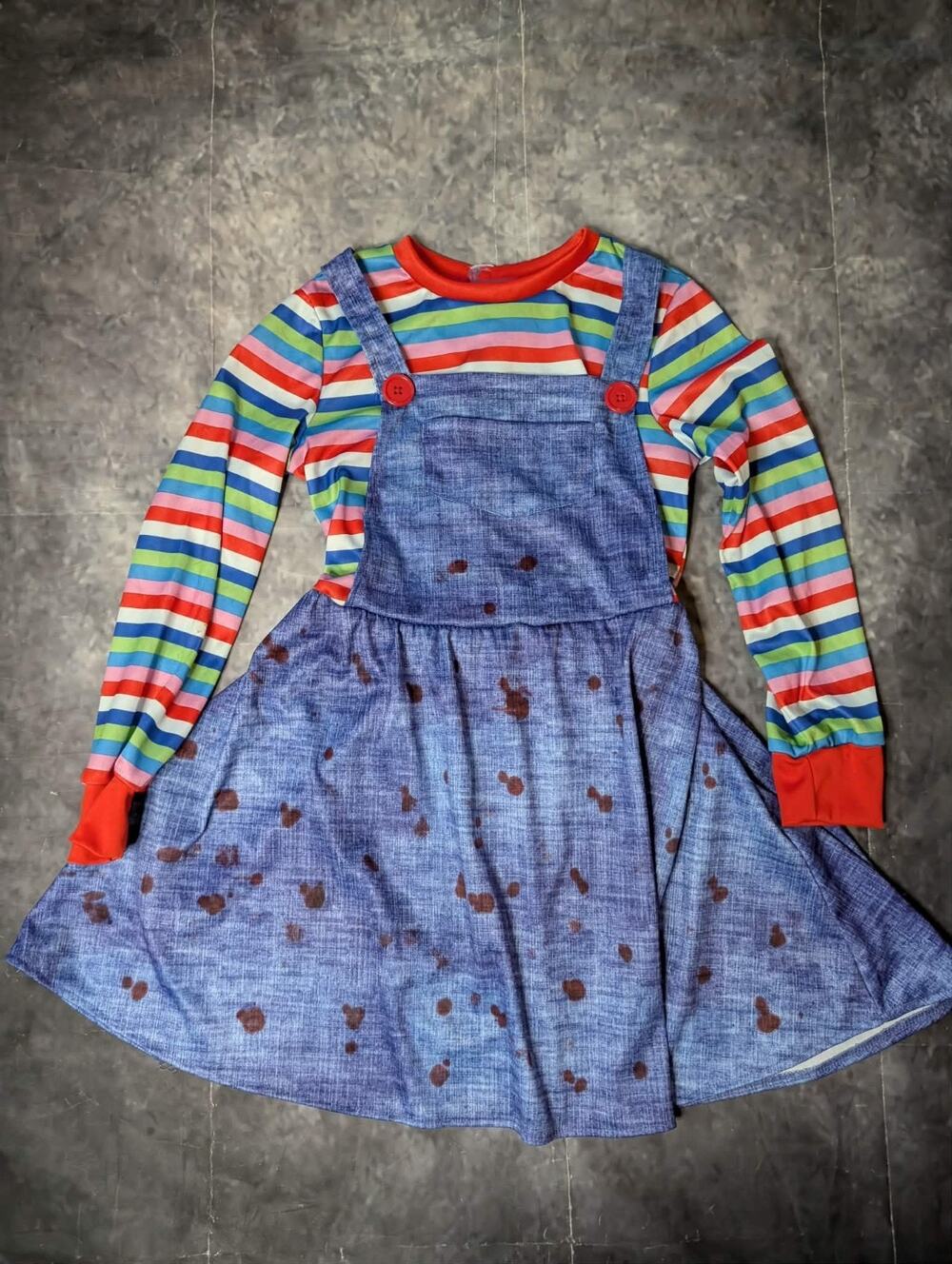 Womens XS (0-2) Striped Chucky Doll Halloween Costume Dress Cosplay